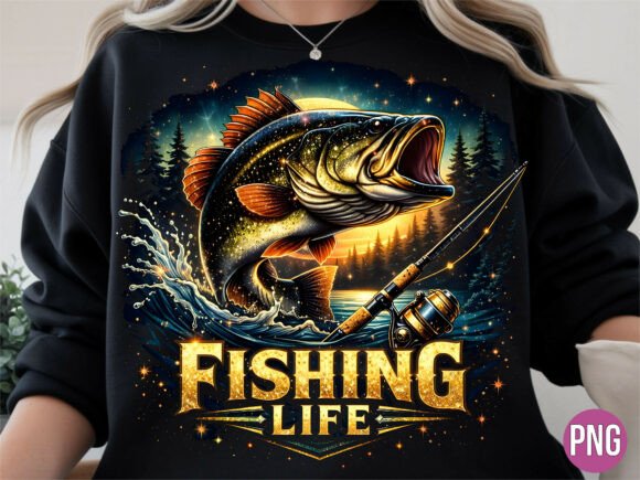 Fishing Life Bass Reel Sunset Water PNG